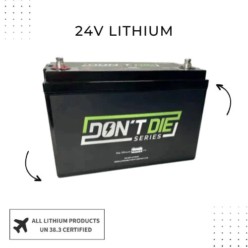 24V LiFePO4 battery with ’don’t series’ warning text for ultimate lithium power.