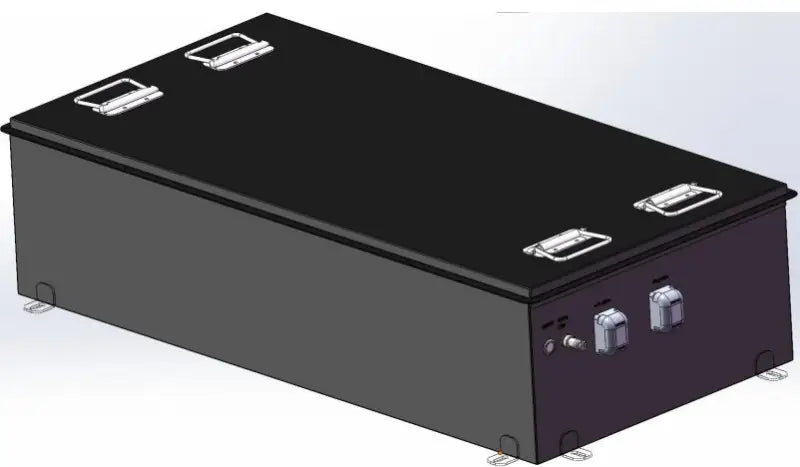 96V 230AH LiFePO4 battery pack featuring black box with latch on lid.