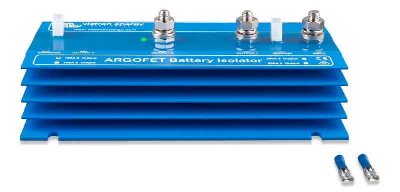 Large argofet battery isolator gauge showing high efficiency in multi-charging setup