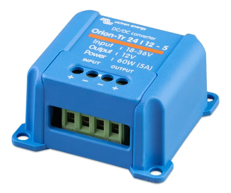 Blue relay with orange button on High Efficiency Orion-Tr DC-DC Converter, IP43, screw terminals