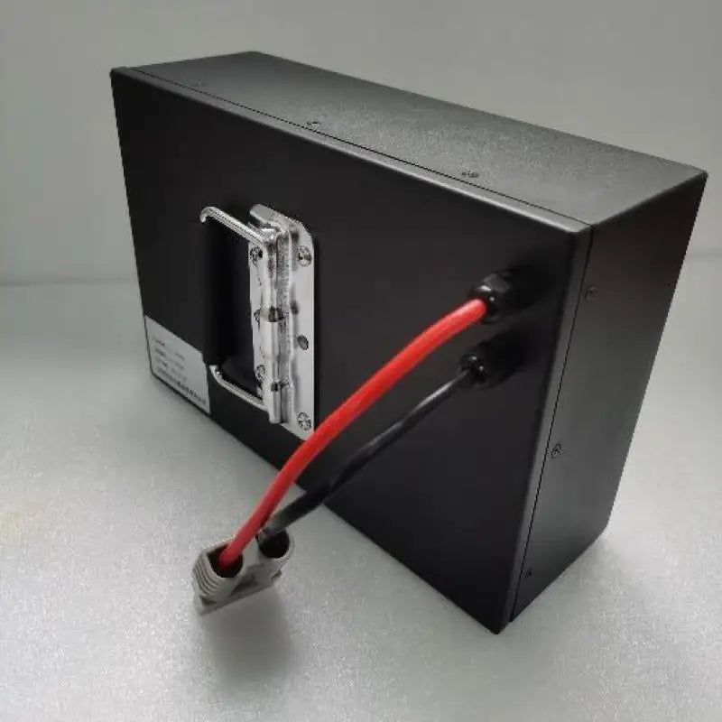 Close-up of 48V 30Ah LFP Battery Pack with red wire on black box