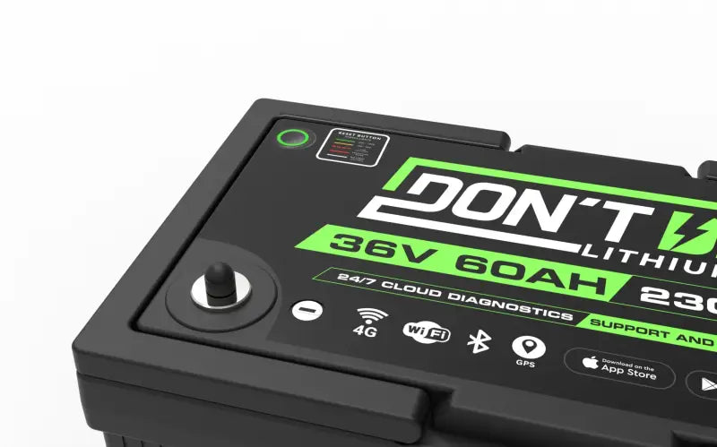 36V 60AH lithium ion battery charger showing ’dont 6v - qa - 3 0’ feature.