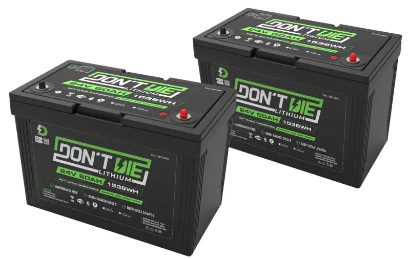 24V 120AH lithium ion battery pair glowing red during charge