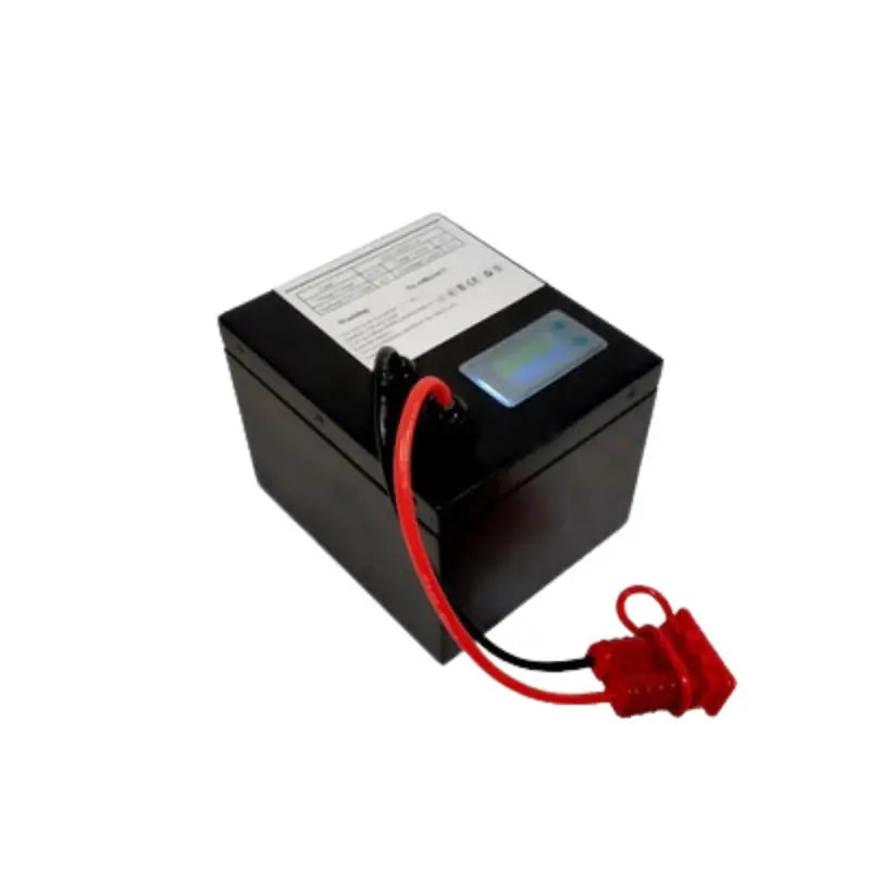 24V 15AH OEM CTS lithium battery with red wire on white background.
