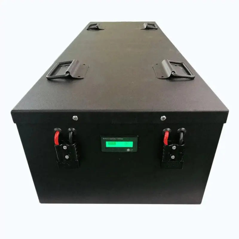 Open battery box of 48V 200AH Lithium Golf Car Battery ready for use.