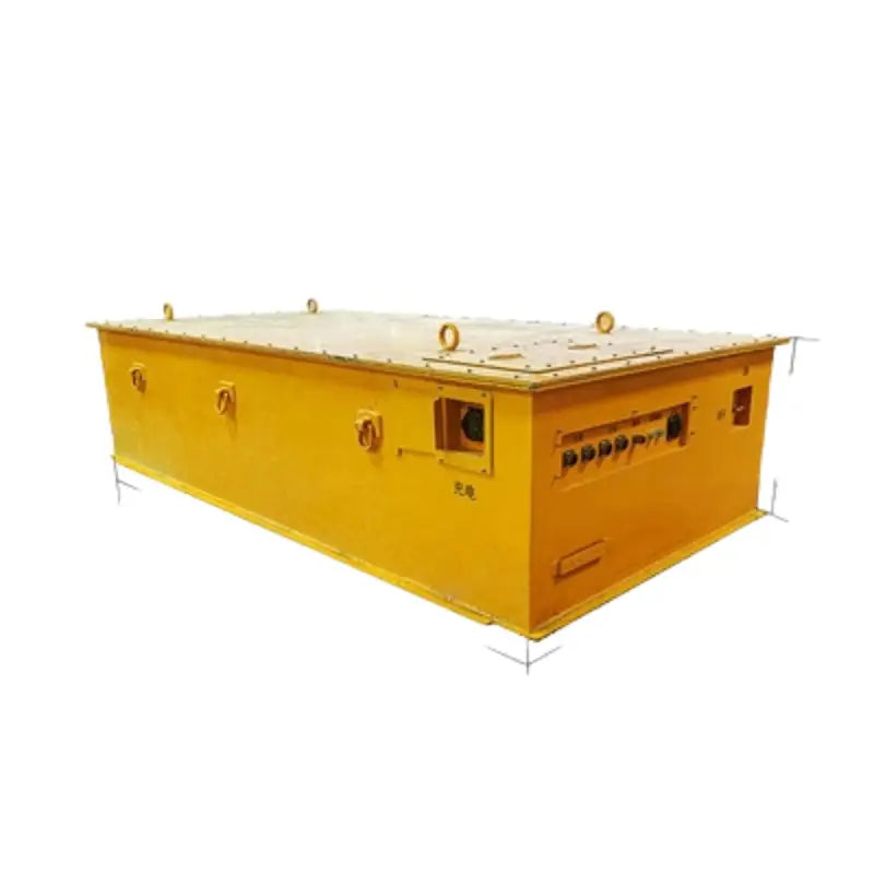 Yellow 537V 420AH lithium ion battery box with metal latch.