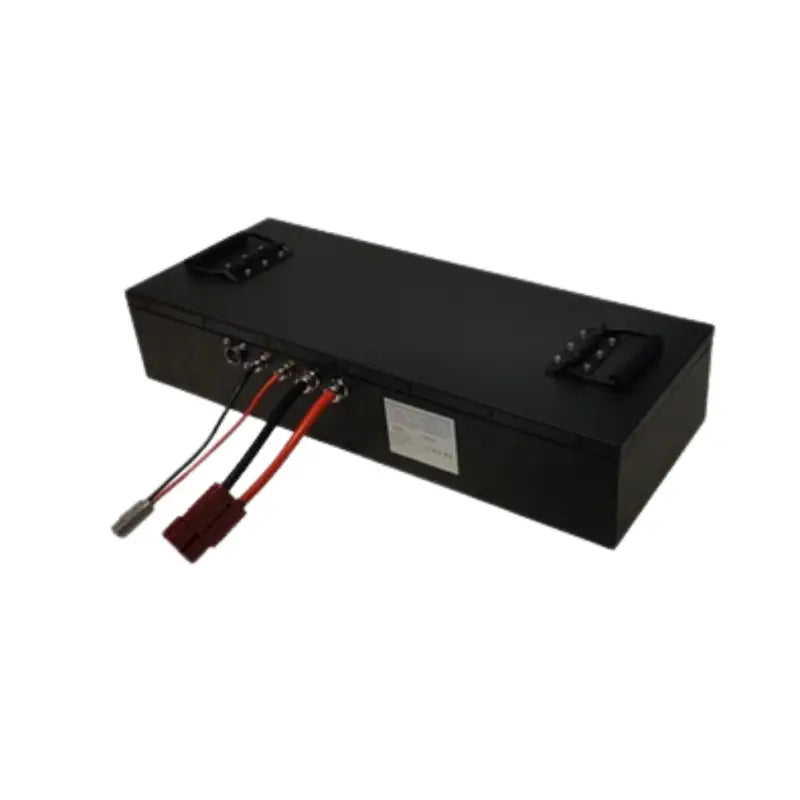72V 100AH OEM NMC lithium battery box with red wire and black battery for golf cart.