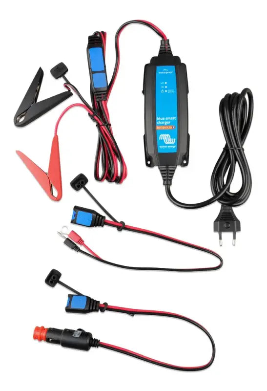 Blue Smart IP65 Charger with attached battery and charger for lithium batteries with Bluetooth