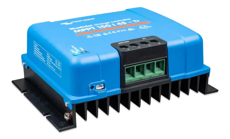 Portable BlueSolar MPPT inverter charging device for renewable energy.