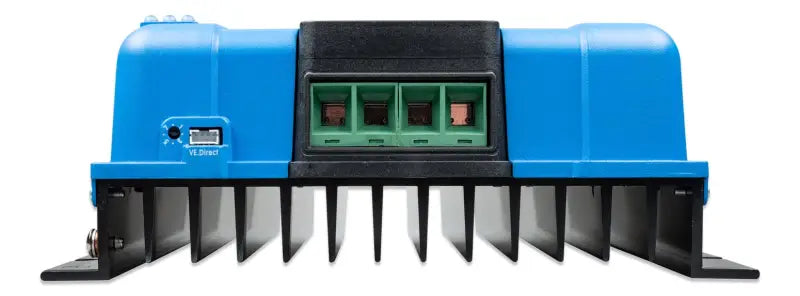 BlueSolar MPPT controller with green machine logo on blue background