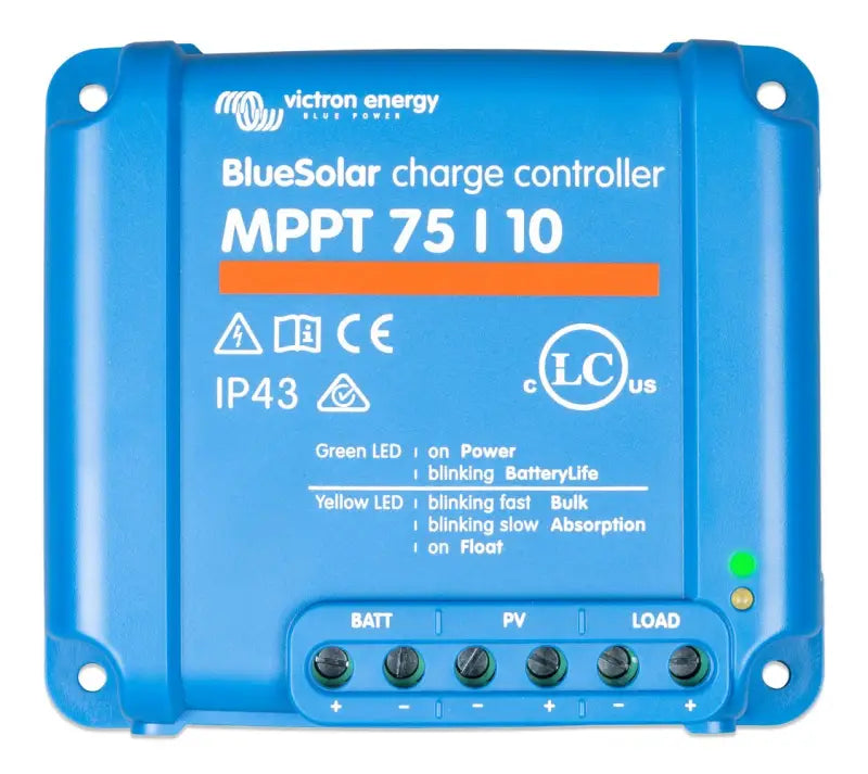 BlueSolar MPPT charge controller Victron Technology blue model displayed