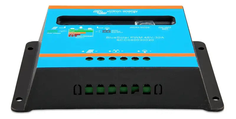 BlueSolar PWM showcasing fully programmable load output via attached power strip.