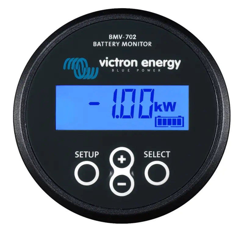 Victron BMV-702 Black battery monitor displaying ampere hours consumed