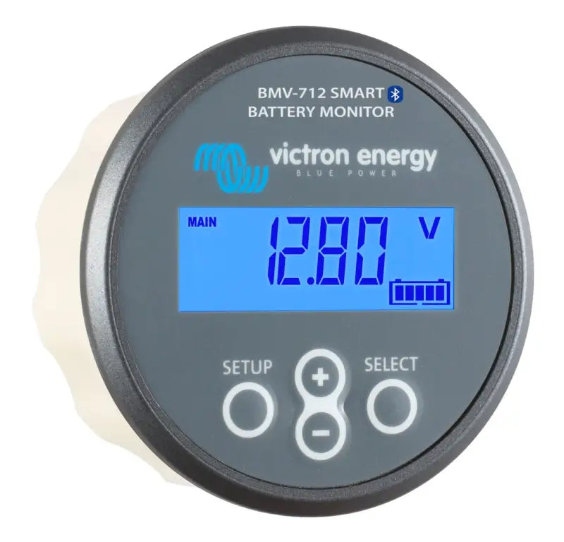 Digital battery monitor BMV-712 Smart display showing charge status