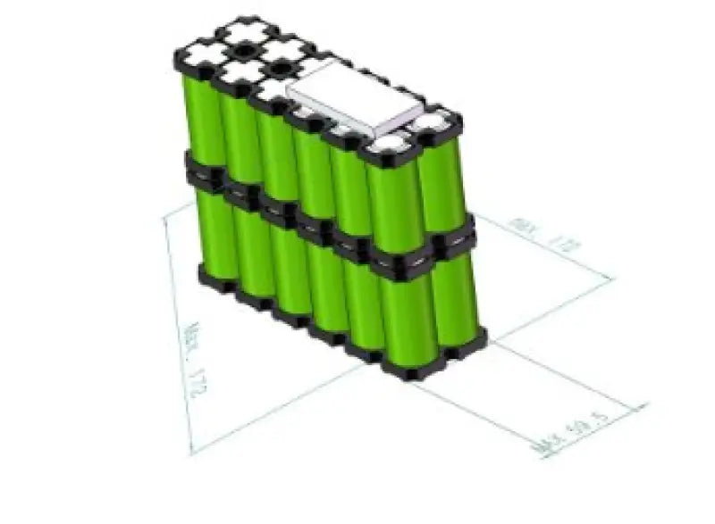 12V 30AH lithium ion battery with green holder and four batteries