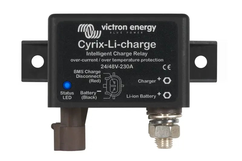 Close-up black and white photo of a Cyrix Battery Combiner charger