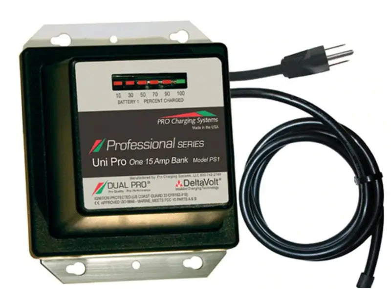 Dual Pro PS1 Lithium Battery Charger close-up with power supply unit and cable
