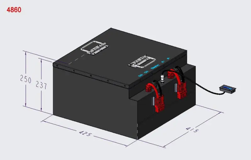 48V 60AH lithium ion battery box with wiring displayed