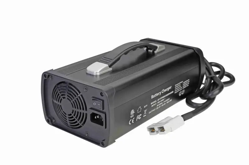 Portable 58.4V 20A lithium ion battery charger showcasing power inverter feature