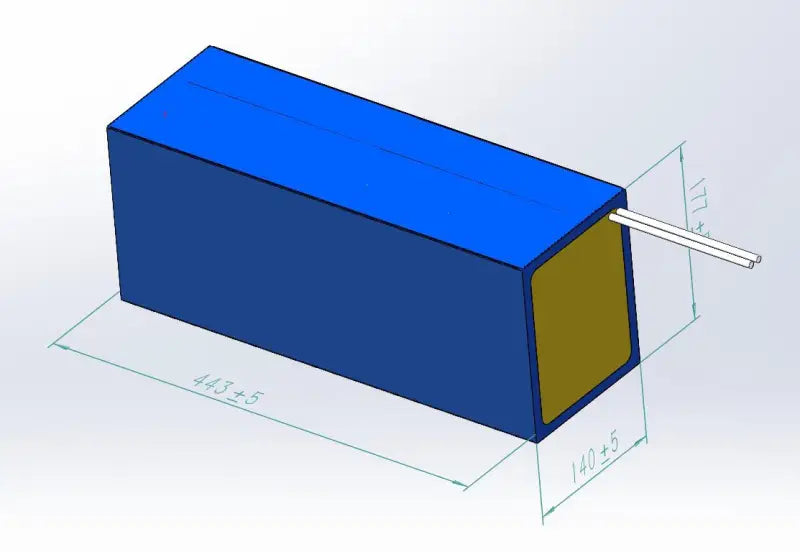 Drawing of 205Ah LFP battery pack featuring a blue box with metal handles