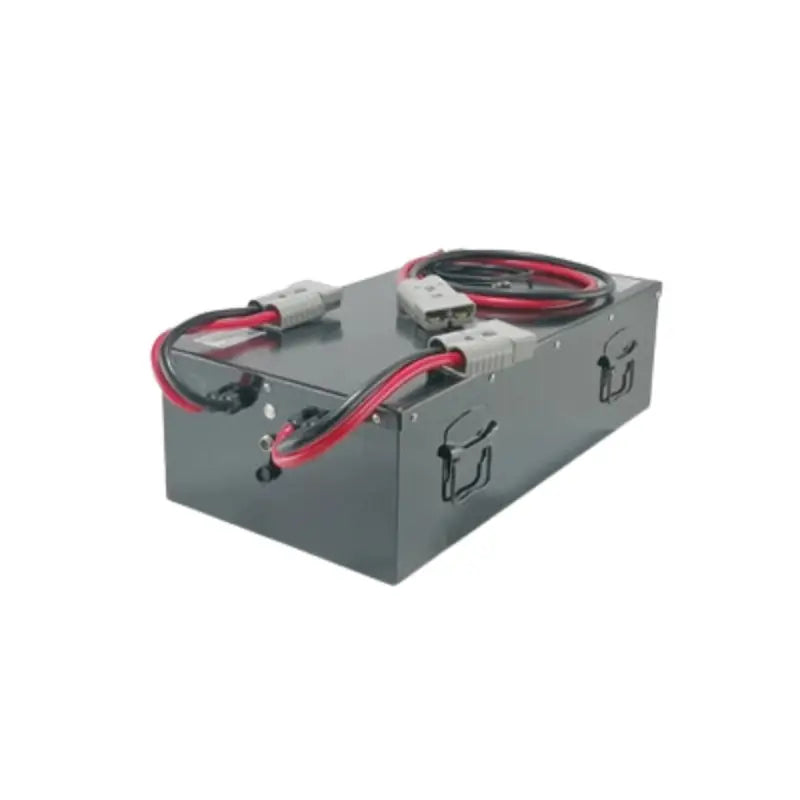 72V 300AH e Rickshaw lithium battery box with red wire feature.
