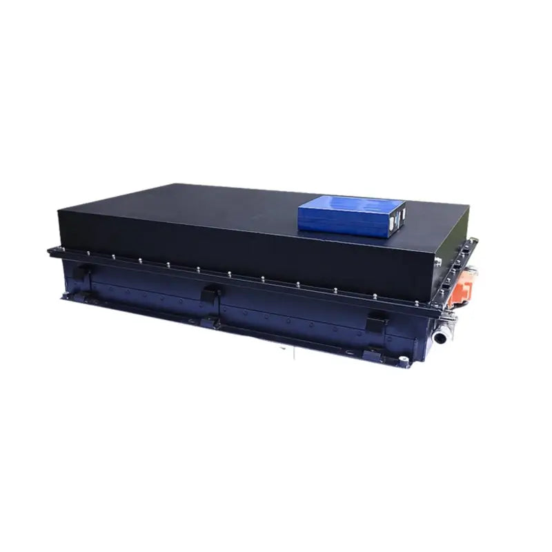 96V 280AH Lithium Ion electric truck battery beside a black printer with blue screen.