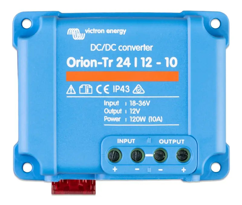 Orion-Tr DC-DC Converter 24I-10-12V with screw terminals by Victron on display.