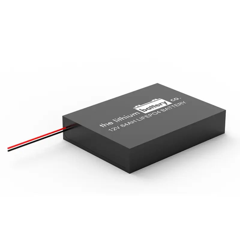 Black lithium ion battery 12.8V 64AH with red and white stripe for devices