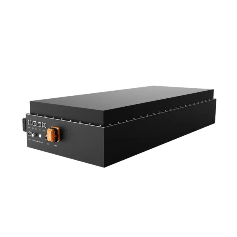 614V 100AH lithium ion EV battery with distinctive black box and orange latch