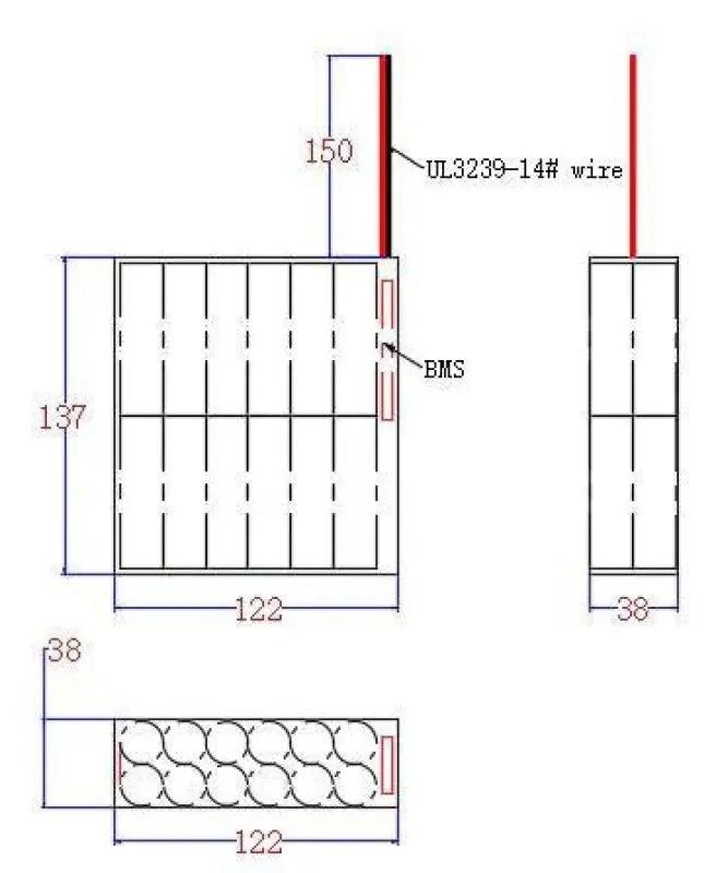 Diagram of 12Ah LFP battery pack wall sections