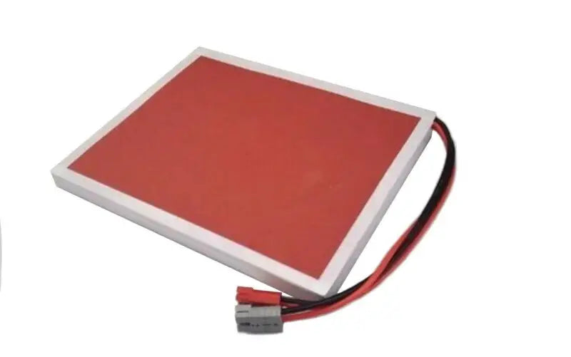 Red LED panel on 12v 20ah lithium ion PVC battery with white background