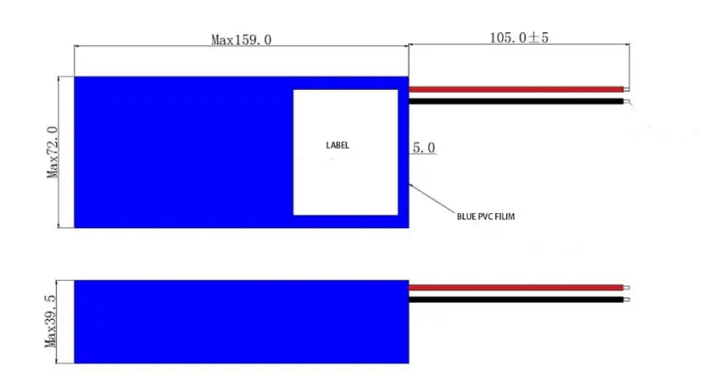 High-Performance 14V 8AH lithium PVC battery with blue box and red-black stripe design