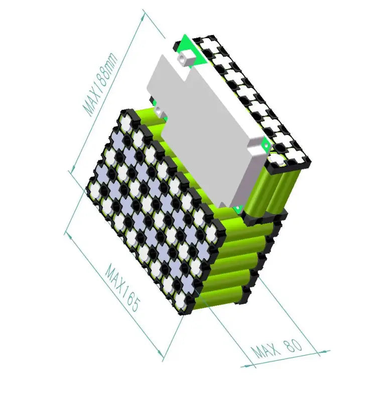 3D model of high-performance 24Ah NCM battery pack in green and black