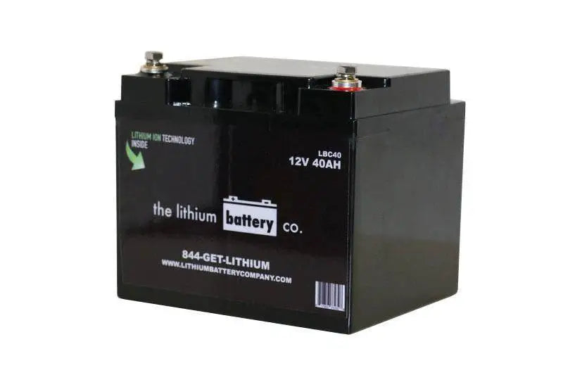 12V 40AH lithium ion battery product featuring battery capacity details.