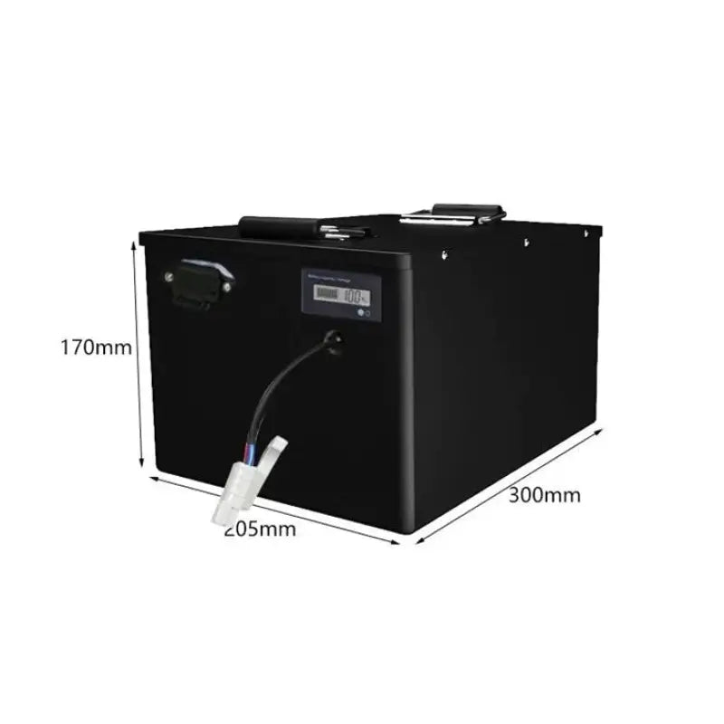 72V 30AH lithium electric car battery with cable connected in box.
