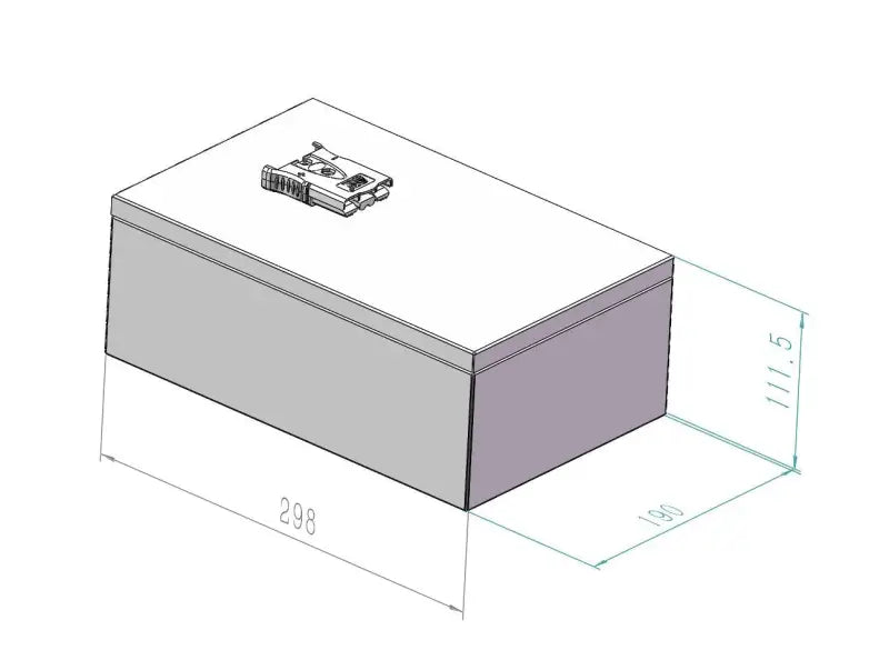 Drawing of a box with a latch for High-Quality 10Ah Battery Pack