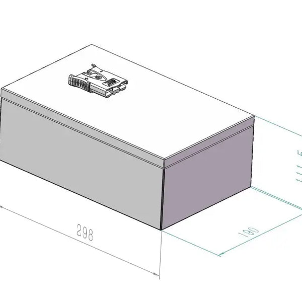 Drawing of a box with a latch for High-Quality 10Ah Battery Pack
