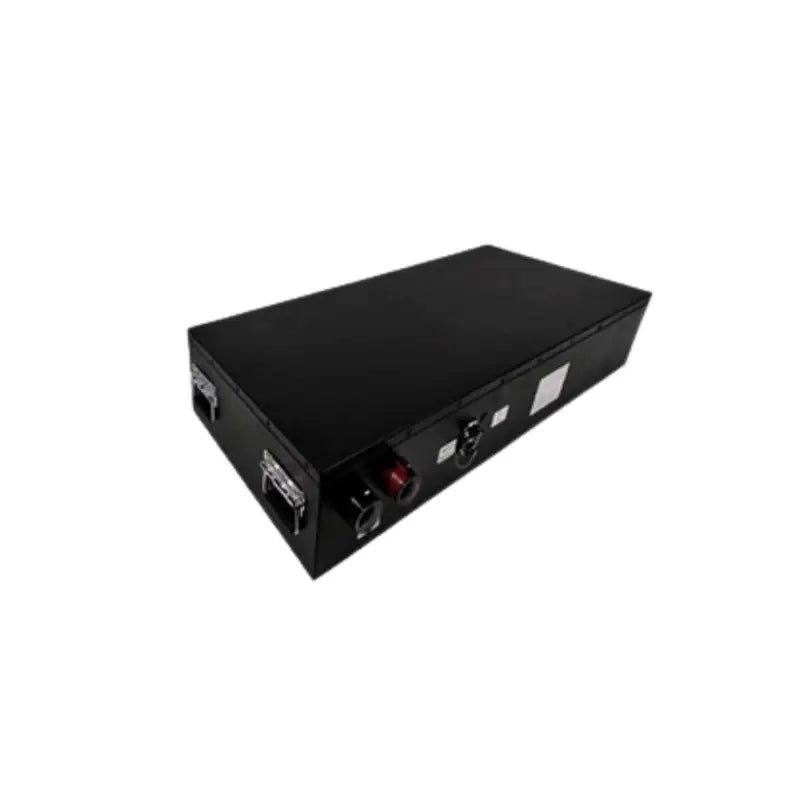 118V 100AH high voltage battery system featuring a compact black box with compartment.
