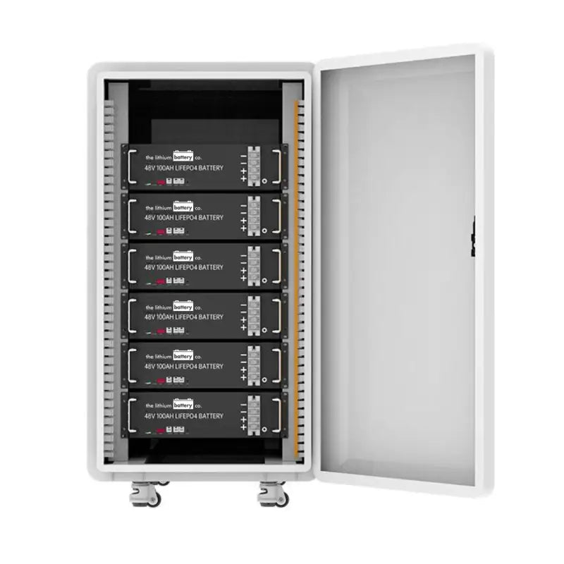 Close-up 48V 600AH server rack battery with organized files in white cabinet, lbc r 30k featured.
