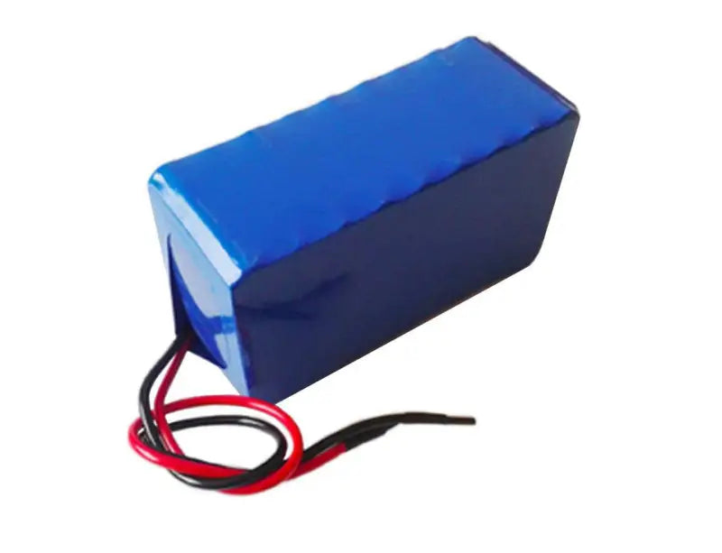 12V 18AH lithium PVC wrap battery with red wire.