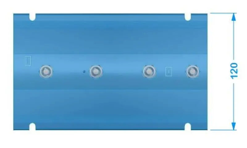 Long-lasting lithium ion battery in blue plastic enclosure with two holes