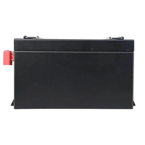 Black laptop case with red handle for 105Ah LiFePO4 golf cart battery.
