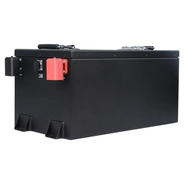 Black 65Ah LiFePO4 golf cart battery case with red latch