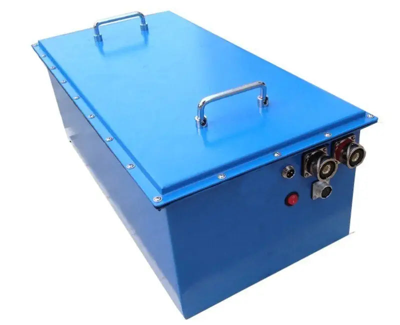 Blue 48V 118Ah lithium box with latch for Torqeedo power enhancement