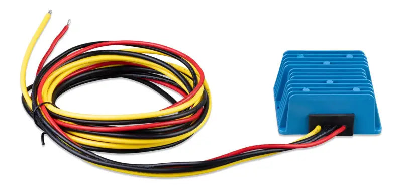 Orion IP67 DC-DC Converter with blue and yellow power module and wires.