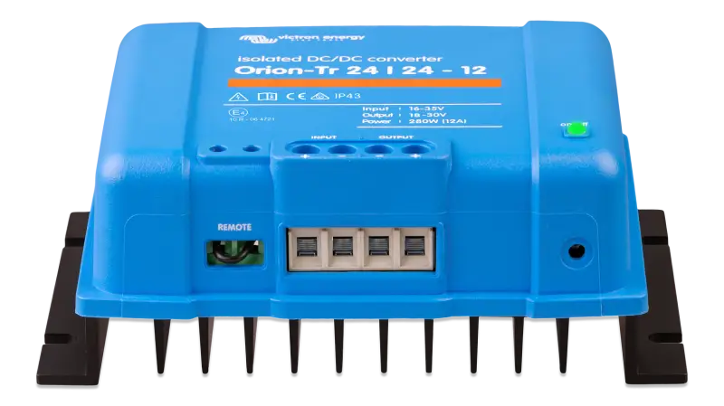 Orion-Tr DC-DC Converter with screw terminals, input fuse, and IP43 protection featured