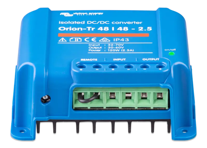 Orion-Tr DC-DC Converter with IP43, input fuse, and 4-channel screw terminals