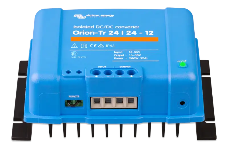 Orion-Tr DC-DC Converter with USB, IP43 protection, input fuse, and screw terminals