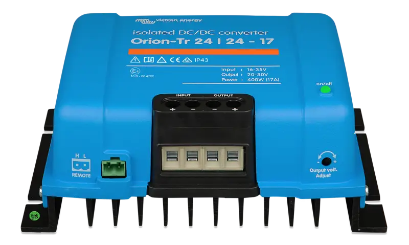 Orion-Tr DC-DC converter with screw terminals, input fuse, and IP43 protection