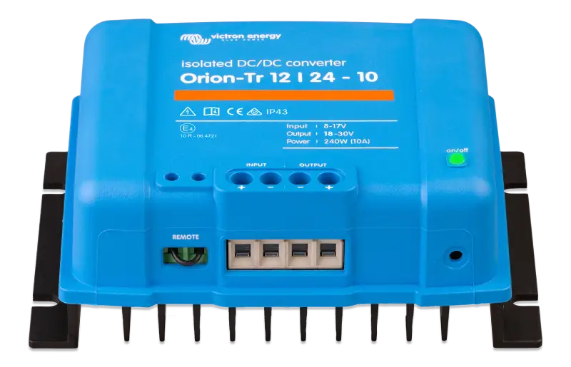 Orion-Tr DC-DC converter with screw terminals, input fuse, IP43 protection, compact design